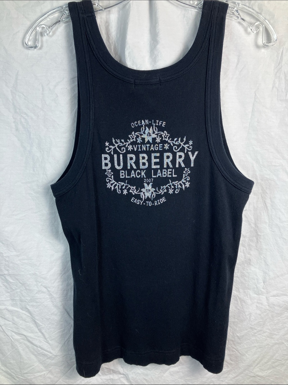 Y2K Burberry Black Label Black Ribbed Logo Tank Top 2007